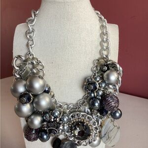 Statement Silver-Tone Cluster Necklace